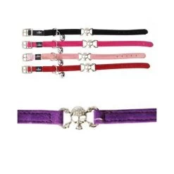 Camon Collare Per Gatto In Velluto VIOLA Con Teschio In Strass 10x300 Mm
