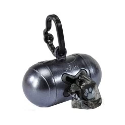 CAMON Dispenser Sacchetti Igienici Nero Metalizzato + Rotolo Sacchetti OMAGGIO Per CANE