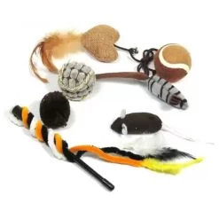 Camon Set Di 7 Giochi Per Gatto Topini Palline Cannetta E Cuore Con Elastico