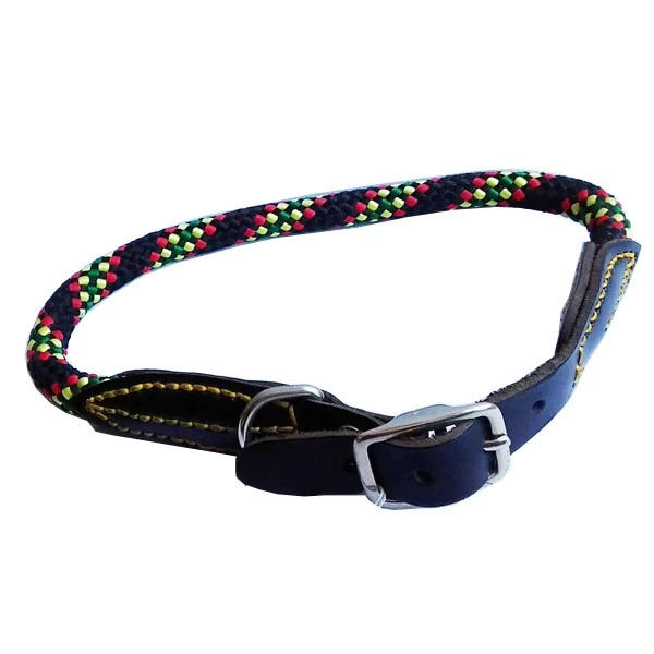Collare In Nylon A Corda Tonda Con Fibbia In Cuoio Per Cane. 15x530 Mm NERO 3 Collare In Nylon A Corda Tonda Con Fibbia In Cuoio Per Cane. 15x530 Mm NERO