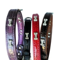 DOG LINE Collare Coccodrillo Supermorbido Con Decori Borchie Osso 47x2 Cm