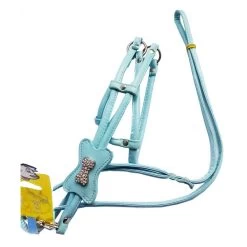 LARIUS Parure Guinzaglio E Pettorina Tg. S In Ecopelle AZZURRO CHIARO Per Cani