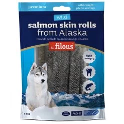 Les Filous Salmon Skin Rolls Snack Per Cane 100% Pelle Di Salmone 5 Stick 70 Gr
