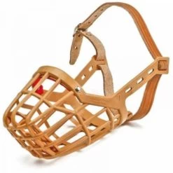 Museruola In Plastica Mis. 2 Con Cinturino In Cuoio Per Cane