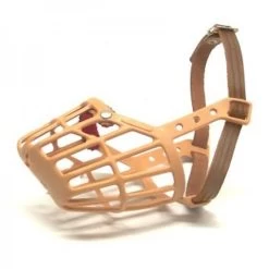 Museruola In Plastica Mis. 3 Con Cinturino In Cuoio Per Cane