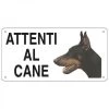 Targa In Metallo Attenti Al Cane Con Dobermann 25x12,5 Cm -Negozio Di Animali targa in metallo attenti al cane con dobermann 25x125 cm