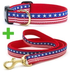 UP COUNTRY Stars And Stripes Guinzaglio Con Collare Per Cane 25x1200 Mm Tg.XL In Nylon